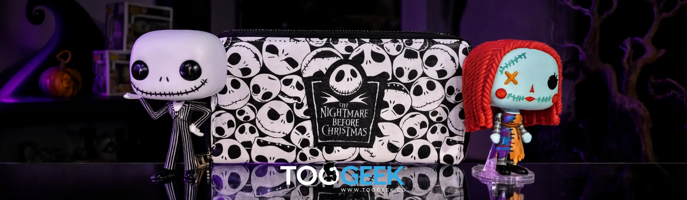 Figuras Funko Pop Jack Skellington y Sally de Pesadilla Antes de Navidad con bolsa de merchandising oficial en tienda geek TooGEEK