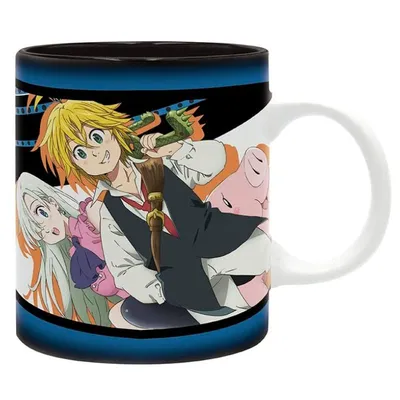 Taza Los Siete Pecados Capitales con Meliodas, Elizabeth y Hawk