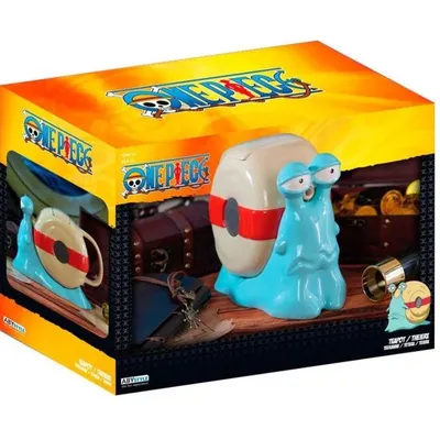 Tetera Den Den Mushi azul de One Piece con caja de presentación