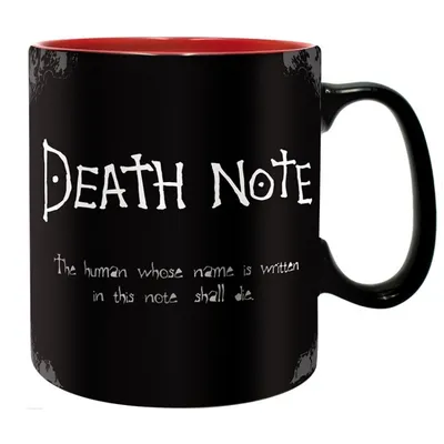 Taza negra Death Note con texto del cuaderno de la muerte