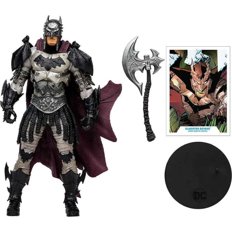 Figura Gladiador Batman Dark Nights Metal con armadura y hacha