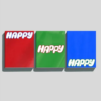 Tres libros Happy Jin Hybe en rojo, verde y azul