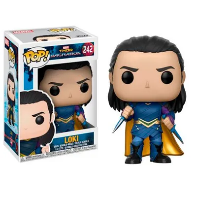 Funko POP Loki con traje azul y capa dorada de Thor Ragnarok