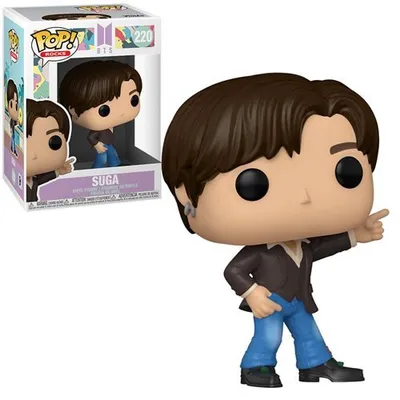 Funko POP Suga de BTS con chaqueta negra y jeans azules