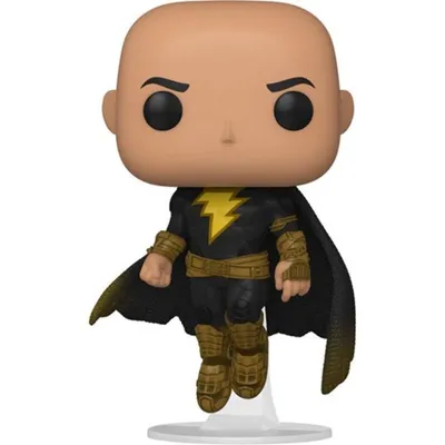 Funko Pop Black Adam volando con capa negra y símbolo dorado