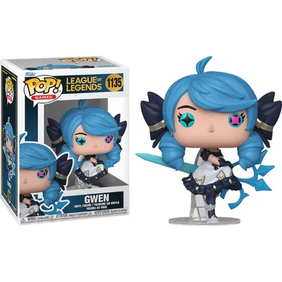 Funko Pop Gwen League of Legends #1135 con cabello azul y ojos brillantes
