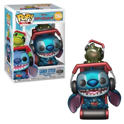Funko Pop Stitch Gamer metálico con auriculares y controles