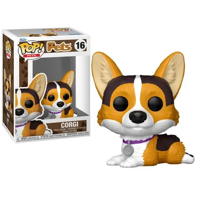 Funko Pop Corgi naranja y blanco con collar púrpura