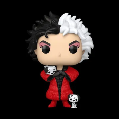 Funko Pop Cruella de Vil con abrigo rojo y cabello bicolor — 101 Dálmatas