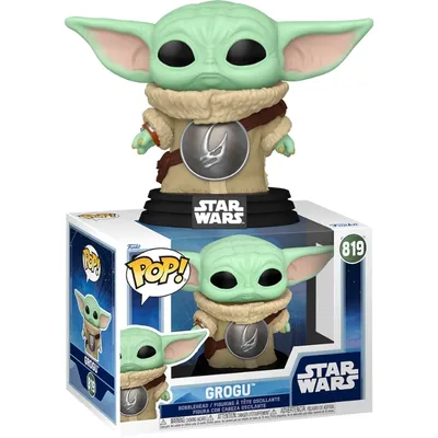 Figura Funko Pop Grogu con túnica beige y medallón — Star Wars