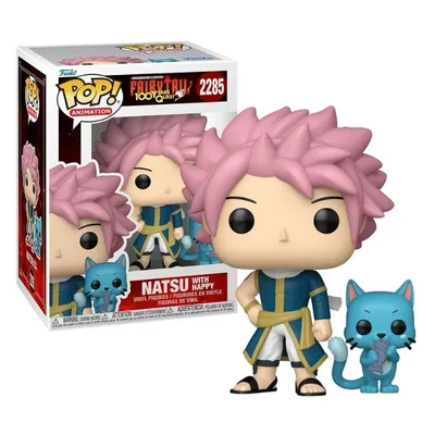 Funko Pop Natsu con cabello rosa y Happy azul de Fairy Tail