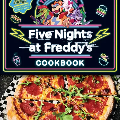 Portada del recetario oficial Five Nights at Freddy's con pizzas y personajes del juego