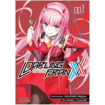 Portada manga Darling in the Franxx tomo 1 con Zero Two en rojo