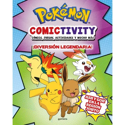 Portada Libro Pokémon Comictivity con Pikachu, Charizard y Eevee
