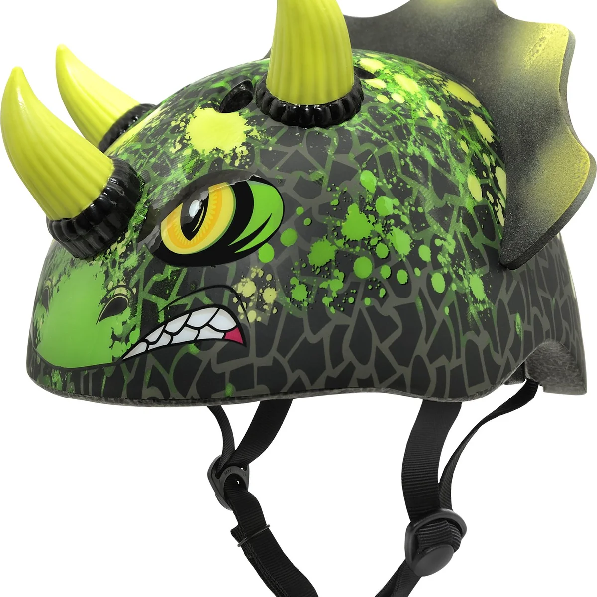 Casco Infantil Dinosaurio Verde Neón con Cuernos (Pedido Exclusivo · entrega 2 a 3 semanas)