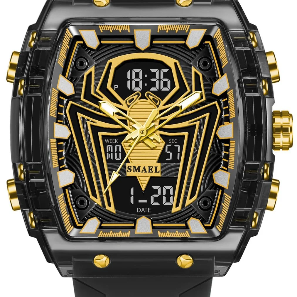 Reloj Pulsera Spiderman Diseño Araña Negro y Dorado (Pedido Exclusivo · entrega 2 a 3 semanas)