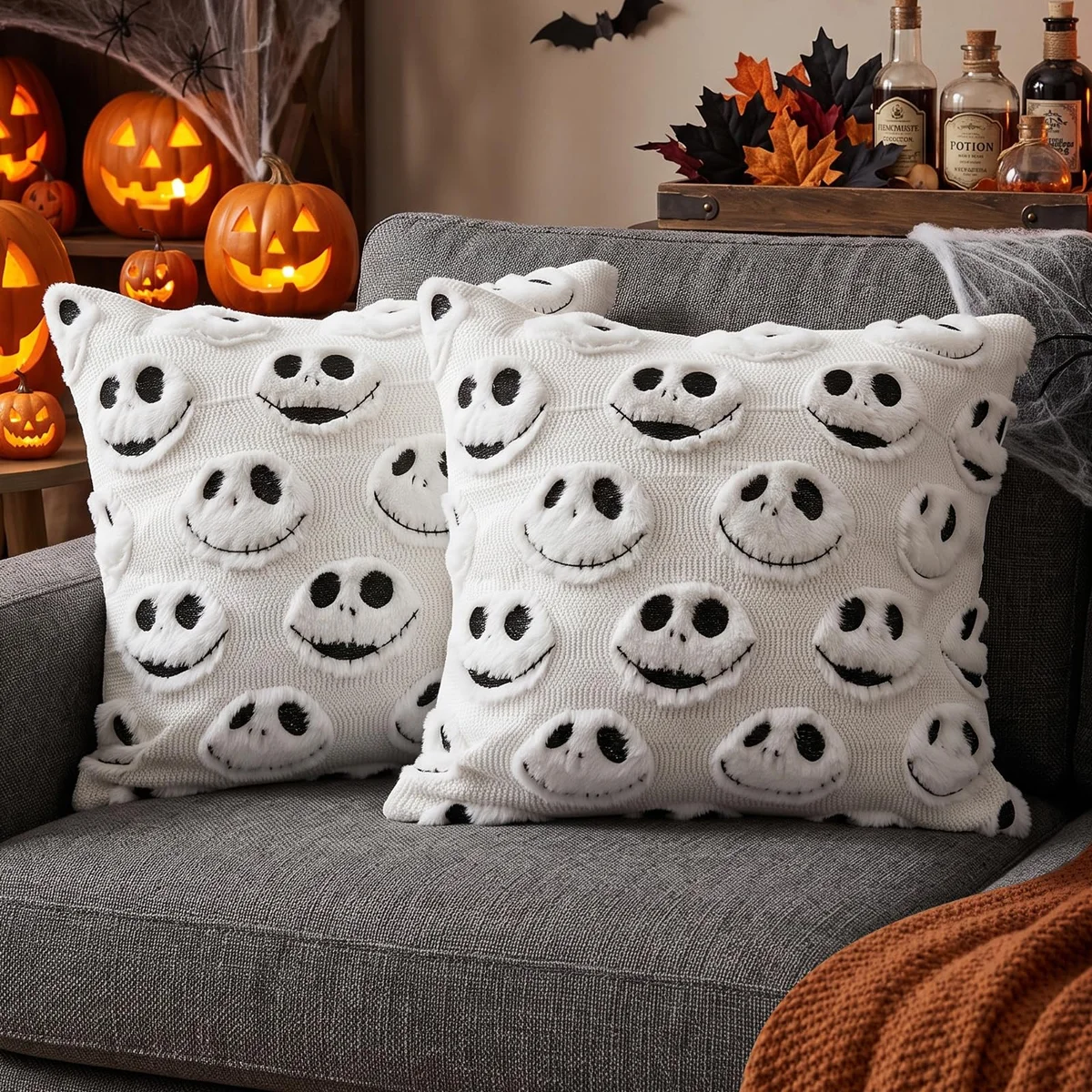 Funda de Almohada Pesadilla Antes de Navidad — Calavera Sonriente (Pedido Exclusivo · entrega 2 a 3 semanas)