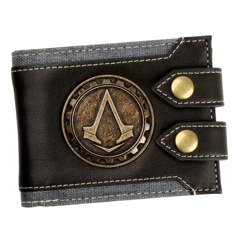 Billetera negra Assassin's Creed con logo en relieve dorado