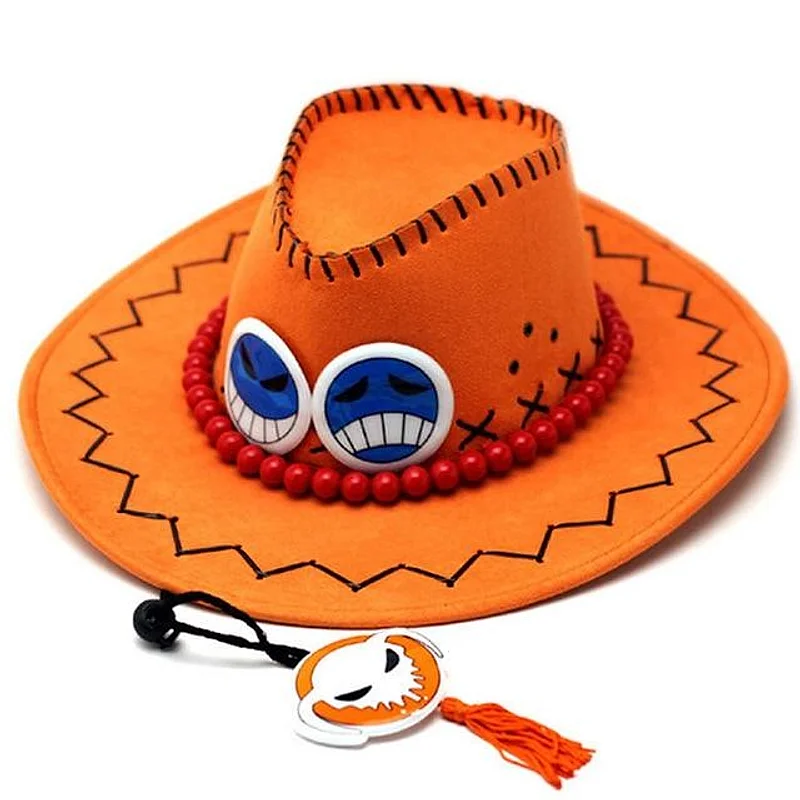 Sombrero Portgas D. Ace naranja One Piece con ojos y cuentas rojas