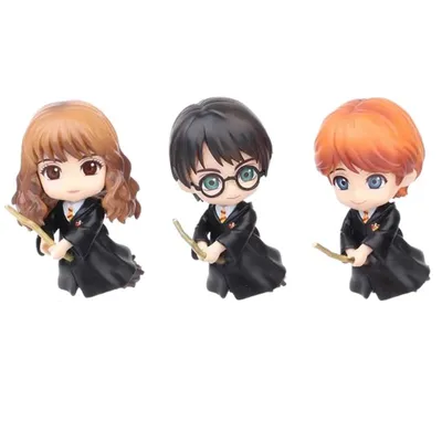 Figuras Harry, Ron y Hermione con escobas — Harry Potter