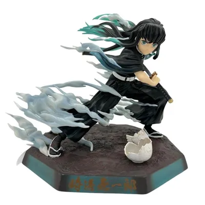 Estatuilla Tokito Kimetsu no Yaiba con efectos de energía azul