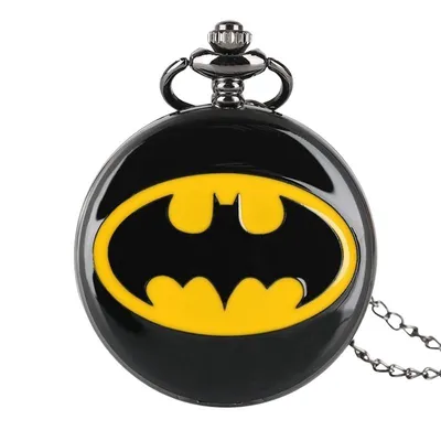 Reloj de bolsillo Batman con símbolo amarillo y cadena metálica