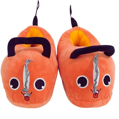 Pantuflas Pochita Chainsaw Man naranja con detalles negros