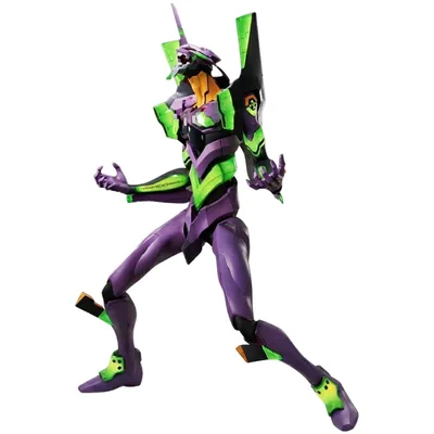 Figura Evangelion Unit-01 púrpura y verde con detalles de combate