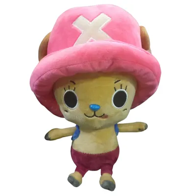 Peluche Chopper One Piece con sombrero rosa y cruz blanca