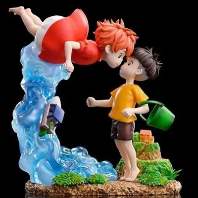 Figura Ponyo y Sosuke con base acuática — Ponyo y el secreto de la sirenita