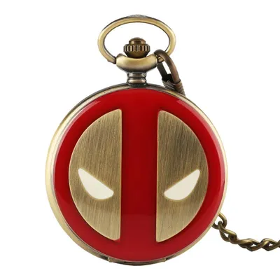 Reloj de bolsillo Deadpool rojo y dorado con cadena