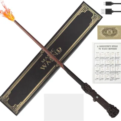 Varita mágica Harry Potter con luz fuego y caja de presentación