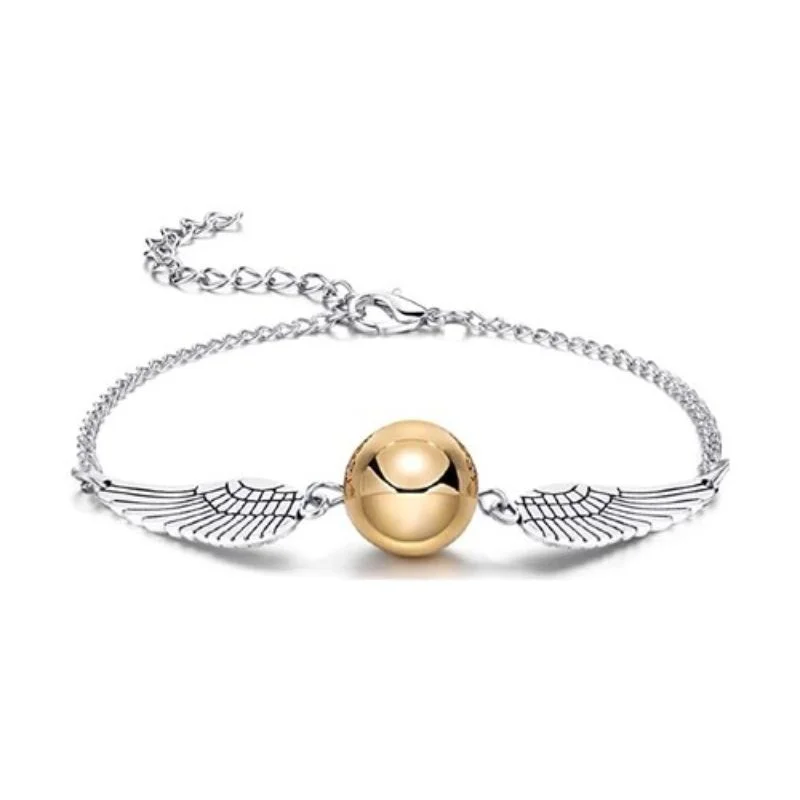 Pulsera Snitch Dorado Harry Potter con alas plateadas
