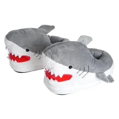 Pantuflas tiburón gris y blanco con boca roja