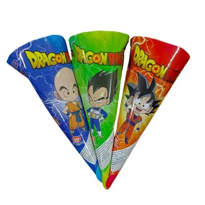 Tres conos de gelatina Dragon Ball Z con personajes surtidos