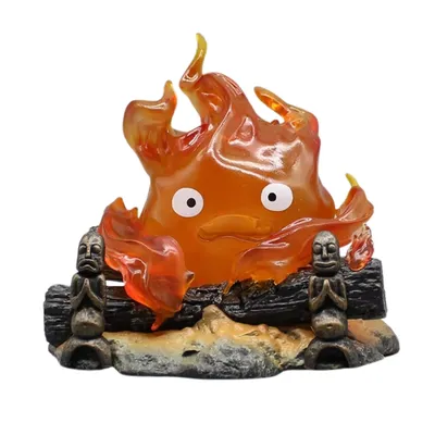 Lámpara Calcifer naranja con llamas y base decorada — Studio Ghibli