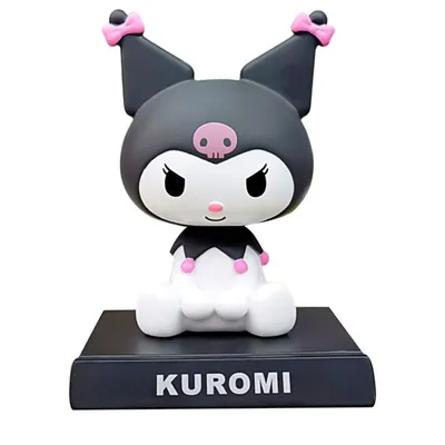 Soporte celular Kuromi Sanrio blanco y negro con detalles rosas
