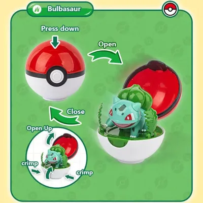 Figura Bulbasaur en Pokébola abierta y cerrada — Pokémon
