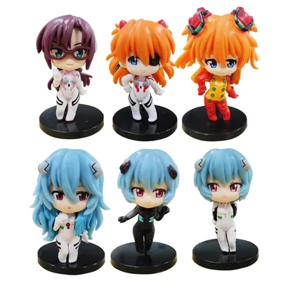 Set de 6 figuras chibi Neon Genesis Evangelion con personajes en diferentes trajes