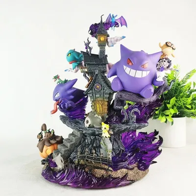 Diorama Pokémon con Gengar y casa embrujada púrpura