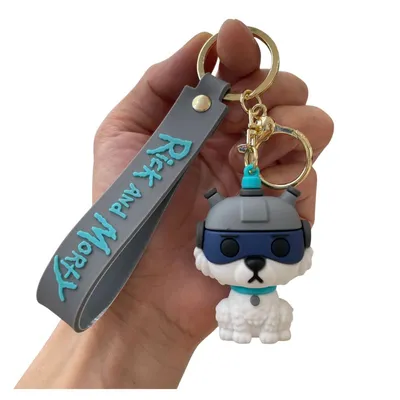 Llavero Snowball de goma Rick and Morty con correa gris