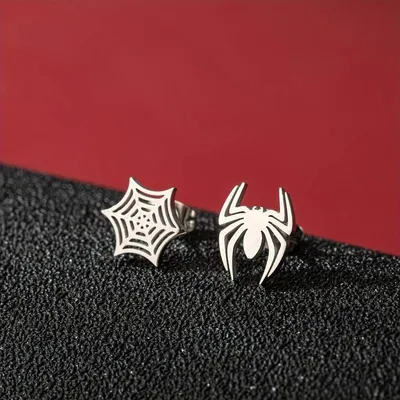 Aretes Araña y Telaraña Spiderman en acero inoxidable plateado