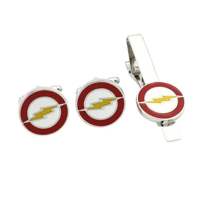 Set mancornas y pinza Flash con rayo dorado DC Comics