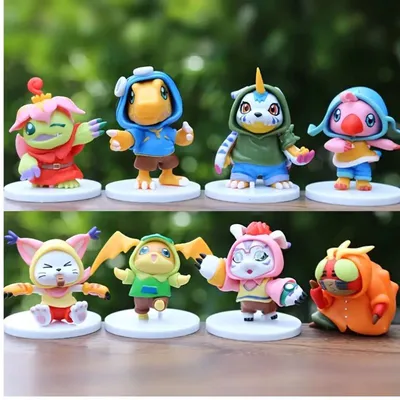 Set de 8 figuras Digimon en bases blancas