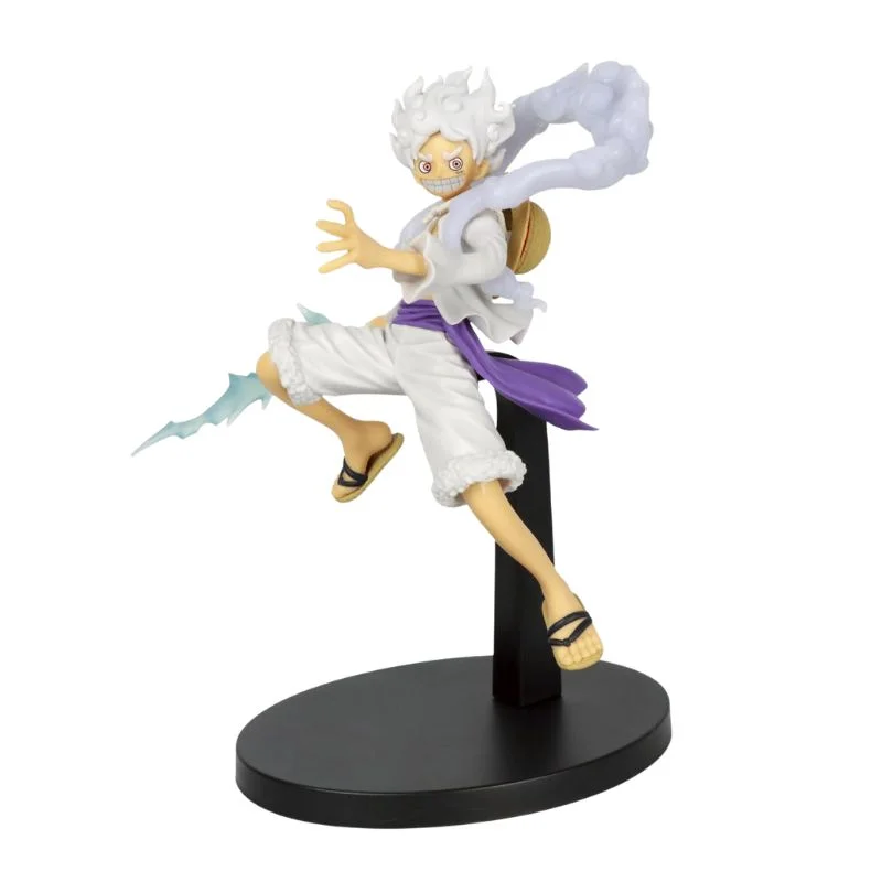 Figura Luffy Gear 5 One Piece saltando en pose de combate