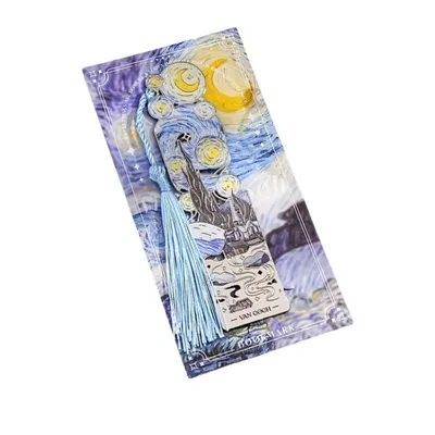 Separador de libros metal Noche Estrellada Van Gogh con borla azul