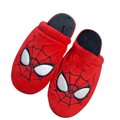 Pantuflas Spiderman con máscara roja y ojos blancos