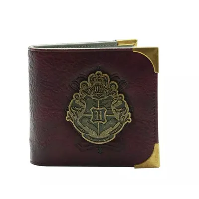 Billetera Hogwarts Harry Potter cuero marrón con escudo dorado