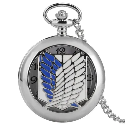 Reloj de bolsillo plateado Attack on Titan con Alas de la Libertad