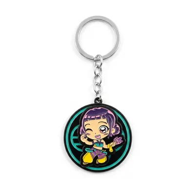 Llavero giratorio Zoey K-Pop con diseño animado turquesa y púrpura